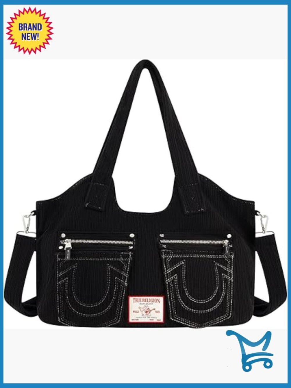 Corduroy Crossbody Satchel with Adjustable Strap, 13x18x5.5 Inches